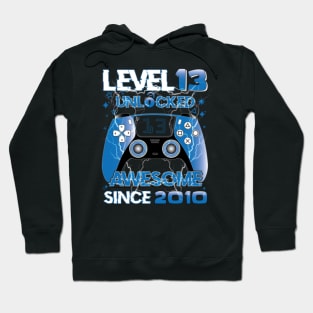 Blue Level 13 Unlocked 13th Birthday Gamer Gifts 13 Year Old Boys Hoodie